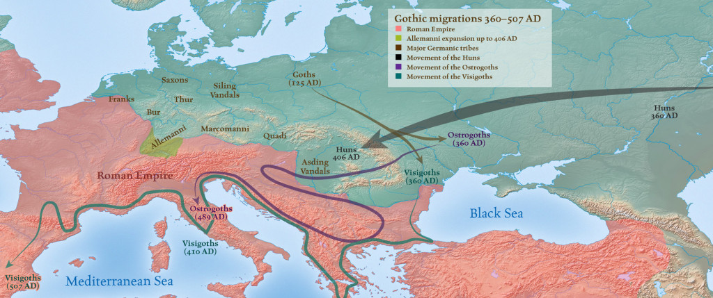 A map of the roman empire and its invasions.